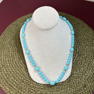 Vintage Mid Century 3 Strand Bright Blue Acrylic Beaded Necklace Screwback